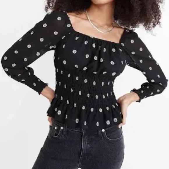 Madewell (Re)sourced Georgette Square-Neck Smock-Waist Top in Bloom Dot - Picture 3 of 12